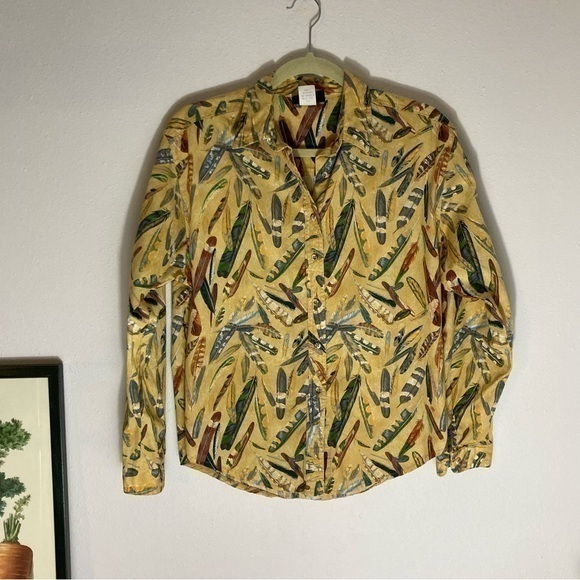 Vintage Roughrider by Circle T feather print we button up shirt size M - Picture 1 of 16